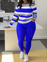 Casual O-Neck Long Sleeve Top and Long Pants Set