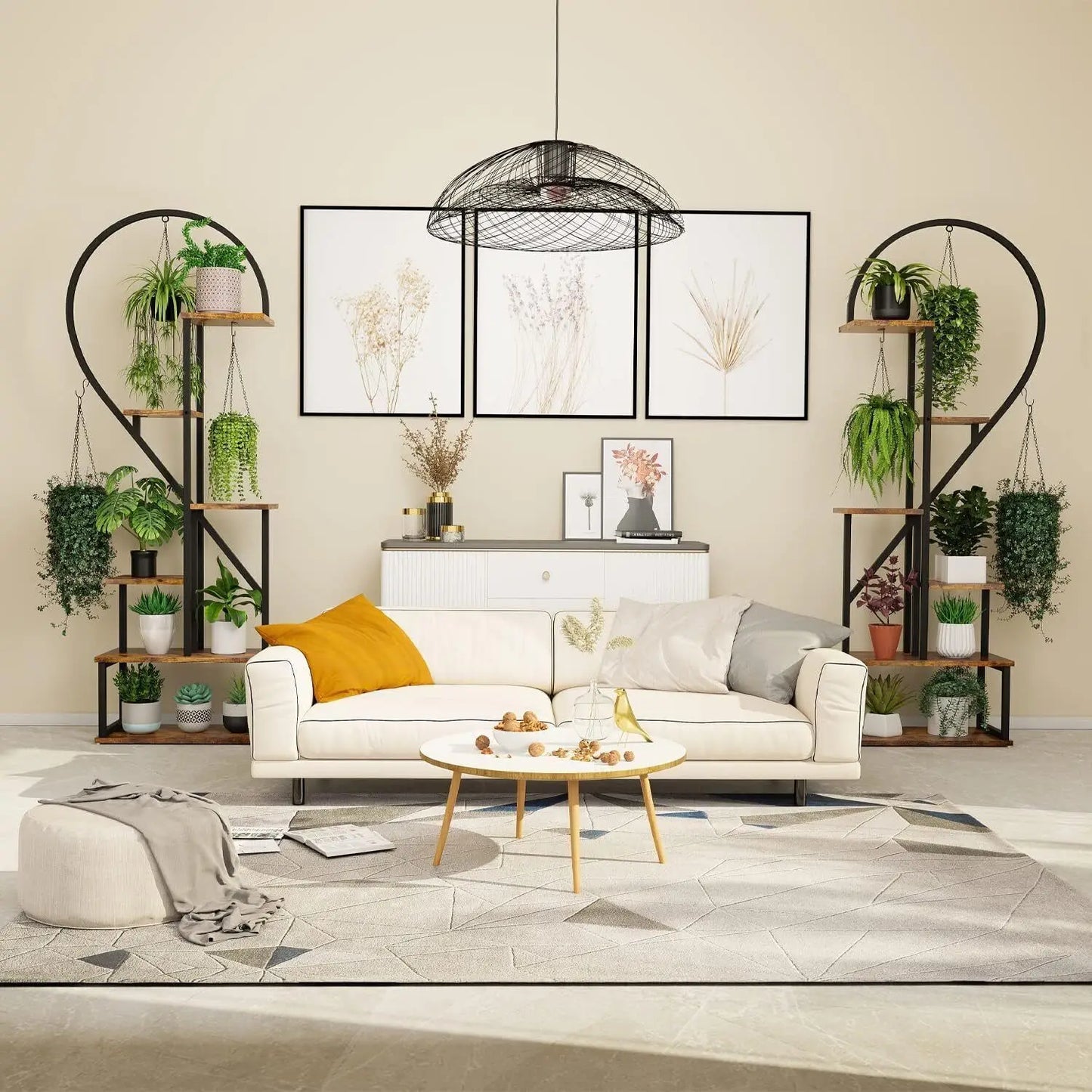 6 tier wood and metal plant flower rack