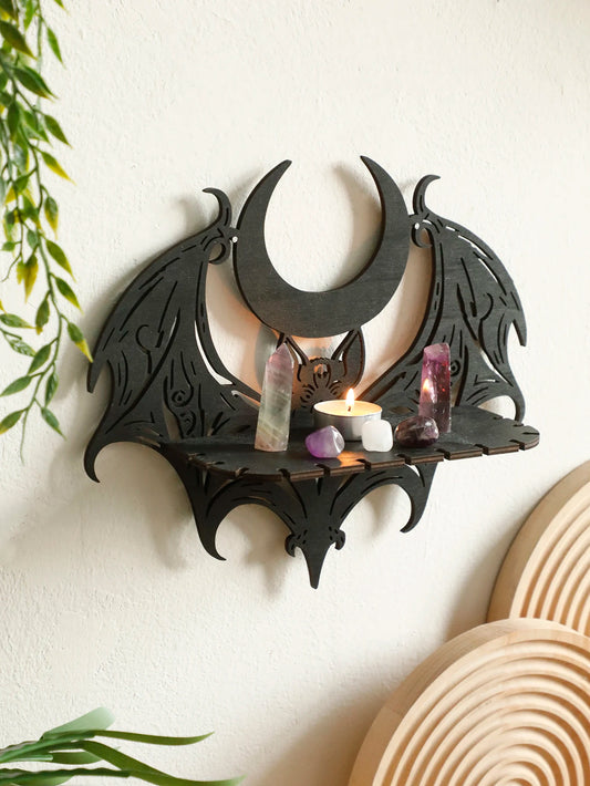 Black Halloween Wooden Wall Shelf