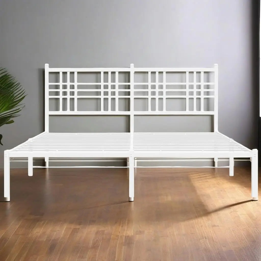 White metal bed frame with headboard