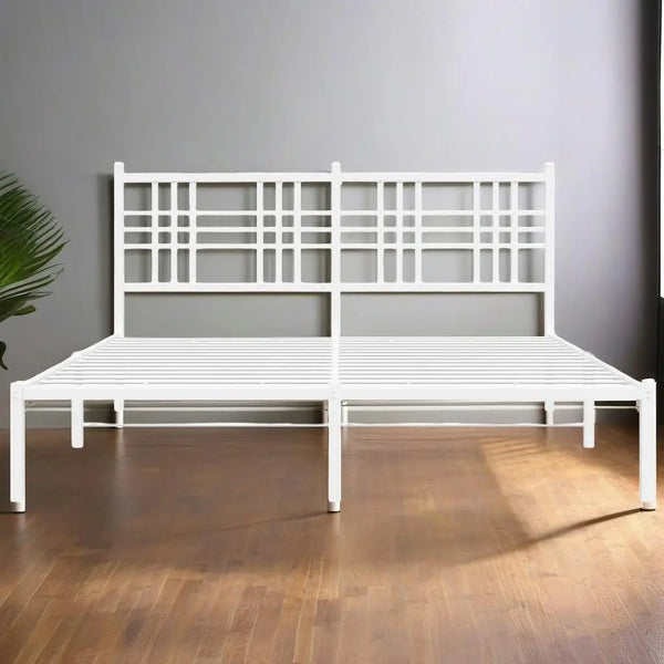 White Metal Bed Frame with Headboard