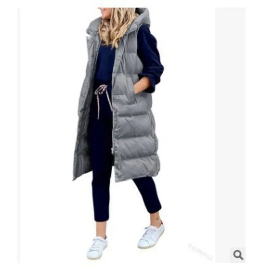 Women's solid color hooded long coat