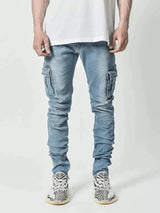 Multi Pockets Denim Mid Waist Cargo Jeans