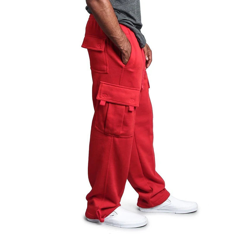 Straight Fit Drawstring Long Multi-pocket Pants