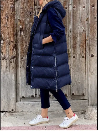 Women's solid color hooded long coat