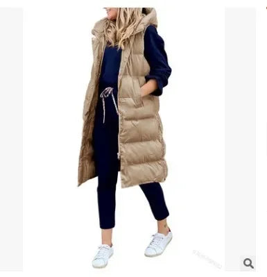 Women's solid color hooded long coat