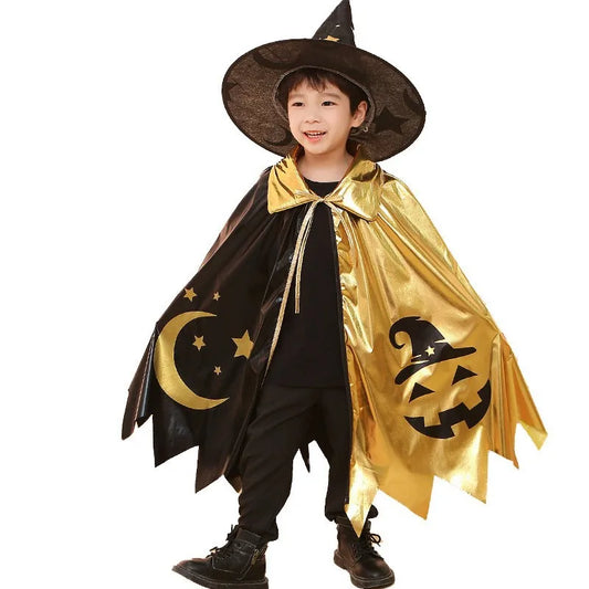 Kids Halloween Unisex Witch Cosplay Cloak + Witch Hat