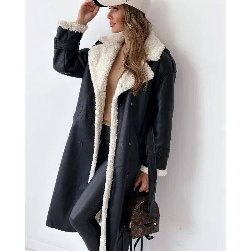 Ladies long sleeved lapel collar elegant soft coat