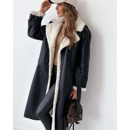Ladies long sleeved lapel collar elegant soft coat