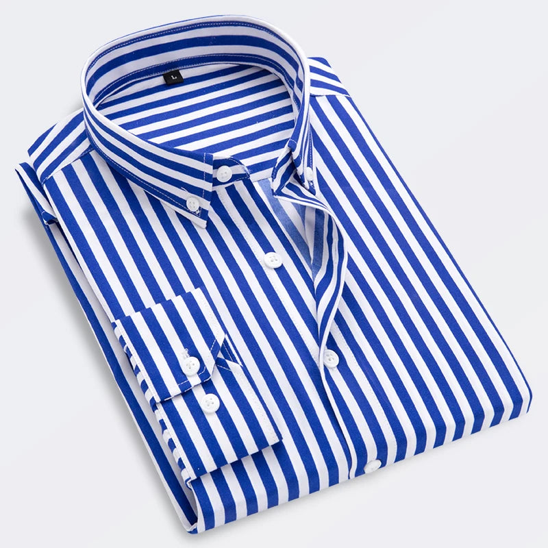 Men's Striped Casual Long Sleeve Slim Fit Shirt