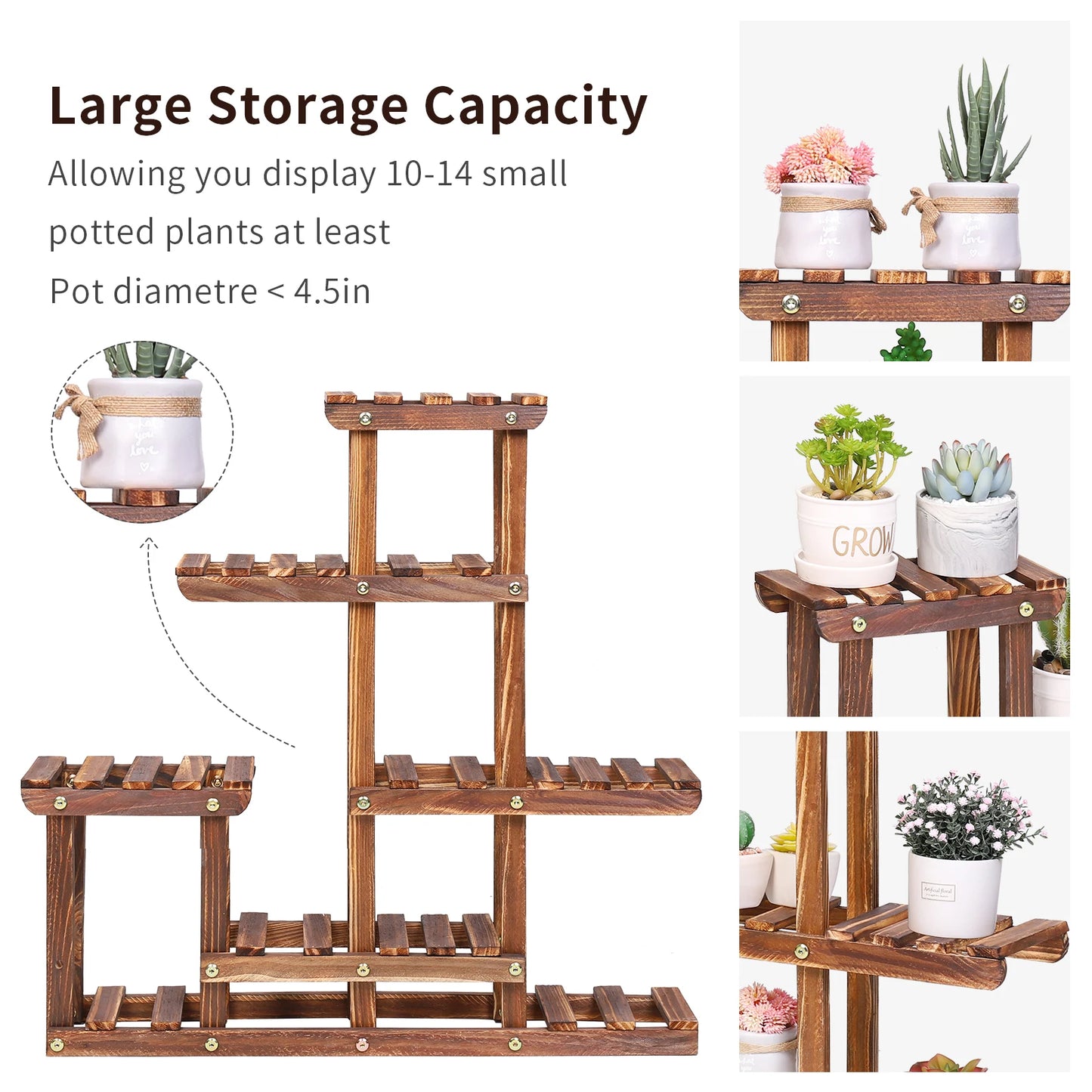 Indoor outdoor wood plant shelves