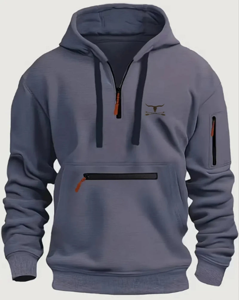 Zipper Design Solid Color Hoodie Top