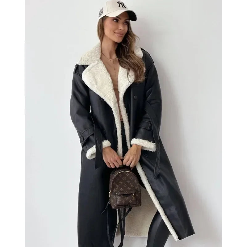 Ladies long sleeved lapel collar elegant soft coat