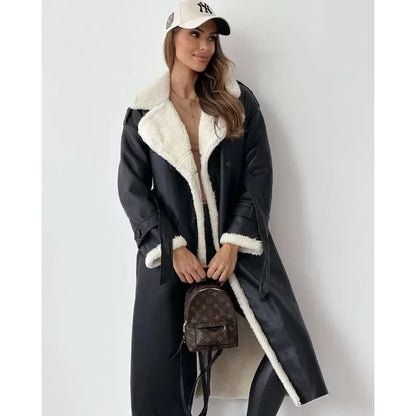 Ladies long sleeved lapel collar elegant soft coat