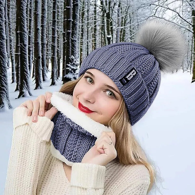 Thick Knit Hat Scarf and Touchscreen Gloves Set
