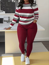 Casual O-Neck Long Sleeve Top and Long Pants Set