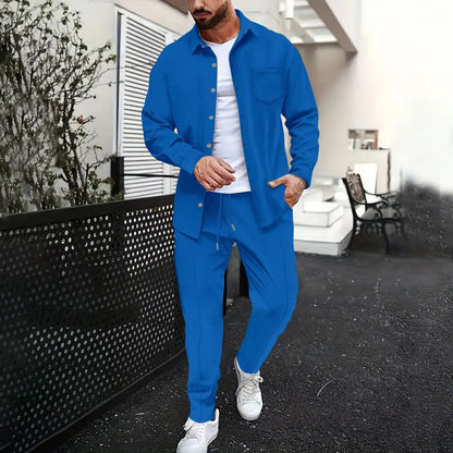 Men's plain waffle long sleeve pants suit