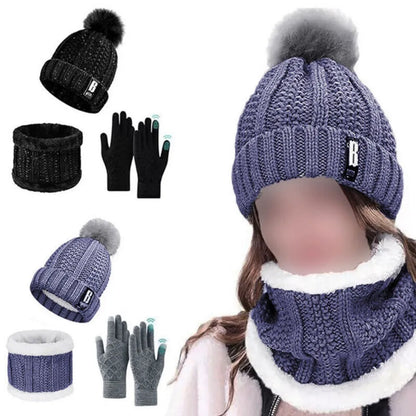 Thick Knit Hat Scarf and Touchscreen Gloves Set