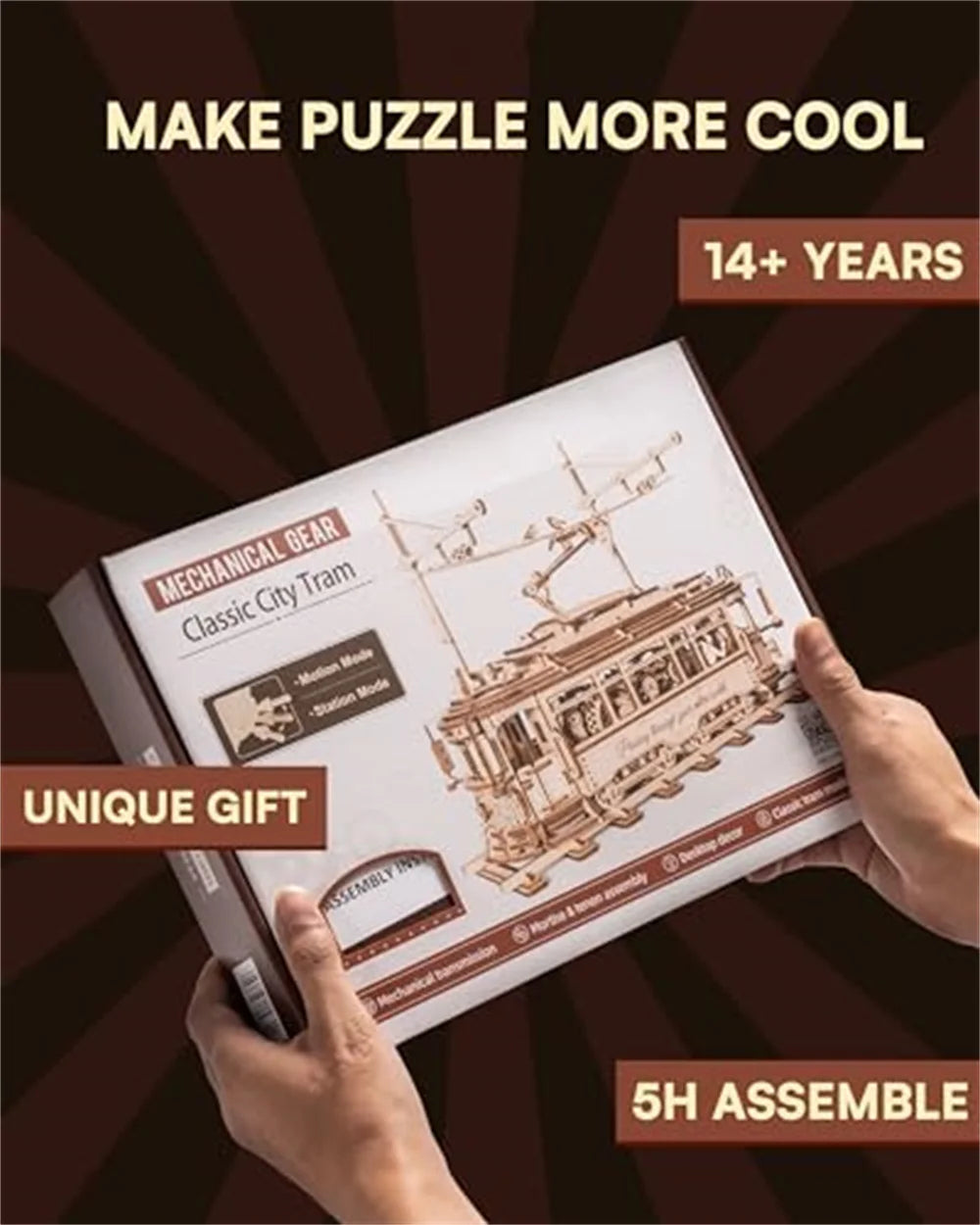 3d wooden puzzle gear drive tram