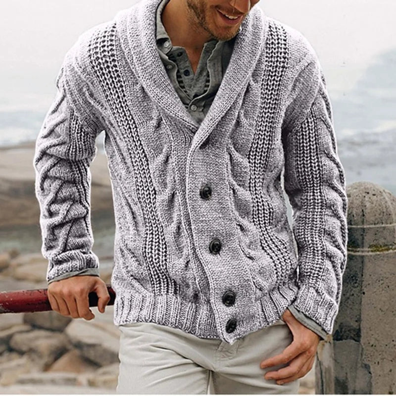 Fashion Lapel Men's Winter Knitted Sweater