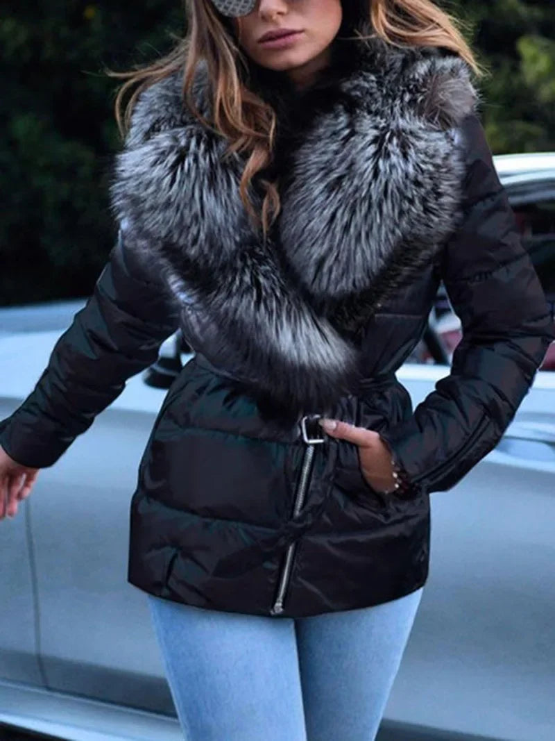 Down cotton padded parkas big fur collar coat