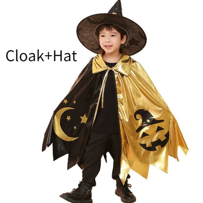 Kids Halloween Unisex Witch Cosplay Cloak + Witch Hat