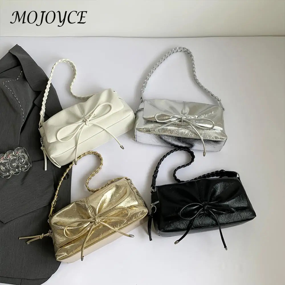 Bowknot pu leather flap handbag