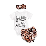 Leopard Print Short Sleeve Romper 3pcs Outfit Set