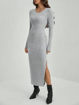 Winter Knitted Stripe Split Elastic Bodycon Dress