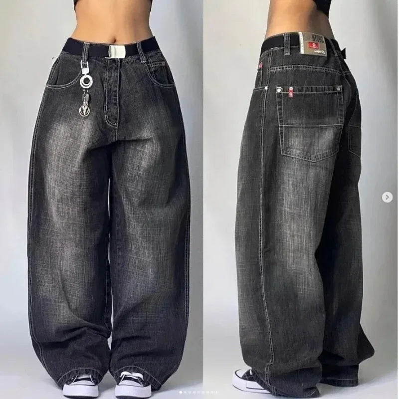 Fashion retro punk high waist wide leg trousers