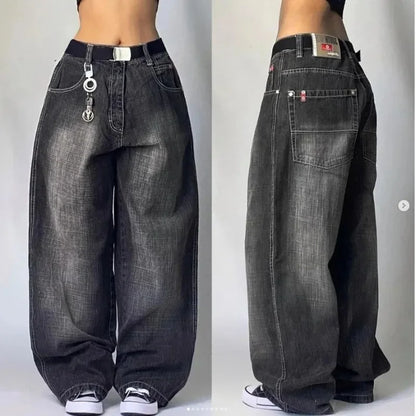 Fashion retro punk high waist wide leg trousers
