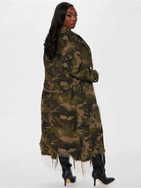 Camouflage Long Lace Up Straight Coat