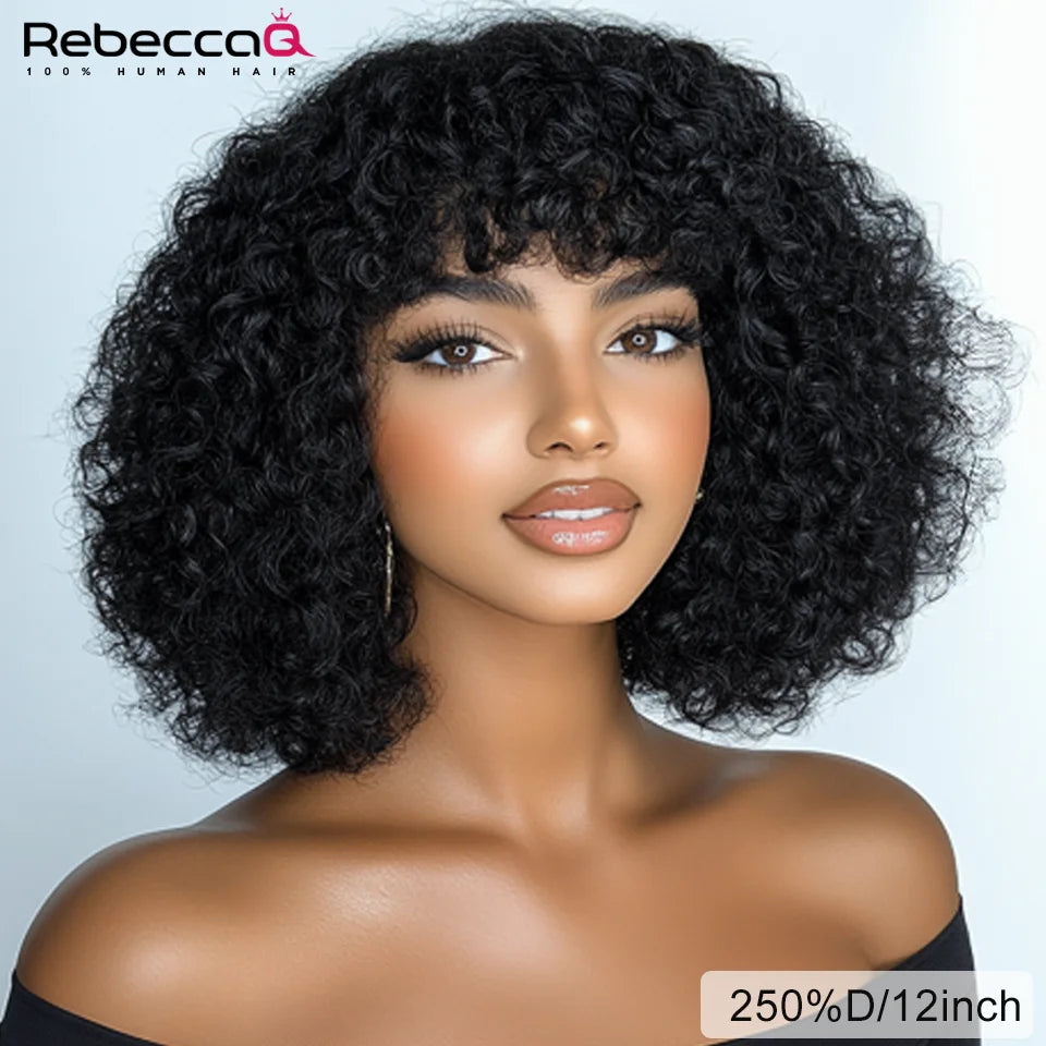 Afro kinky curly human hair wigs with bangs