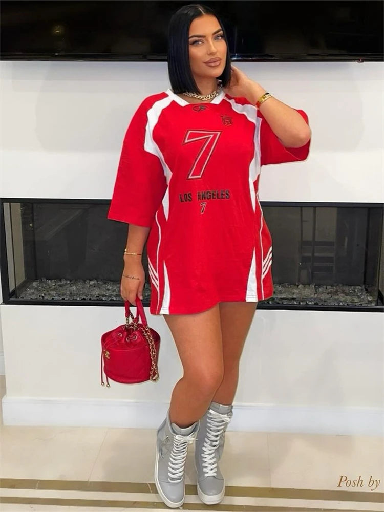 Half Sleeve V-Neck Sport T-shirt Dress