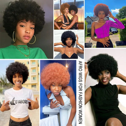 Afro kinky curly human hair short pixie cut wigs