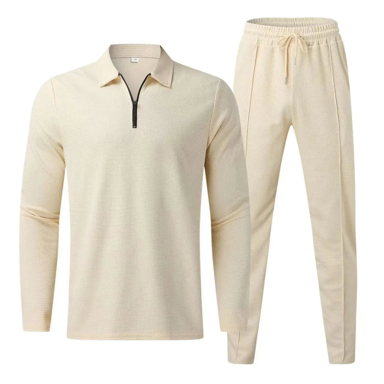 Men's plain waffle long sleeve pants suit