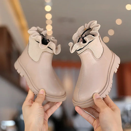 Pu leather waterproof winter kid's boots