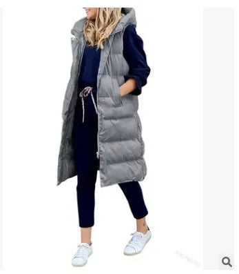 Women's solid color hooded long coat