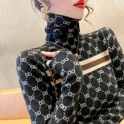 Slim turtleneck commute warm knitted pullover