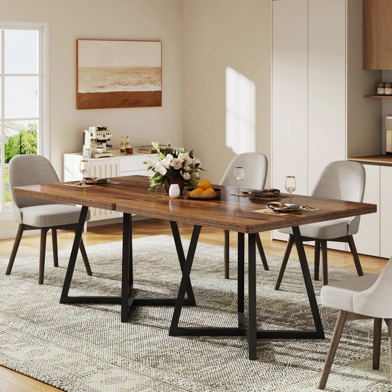 Square Dining Table with Metal Base