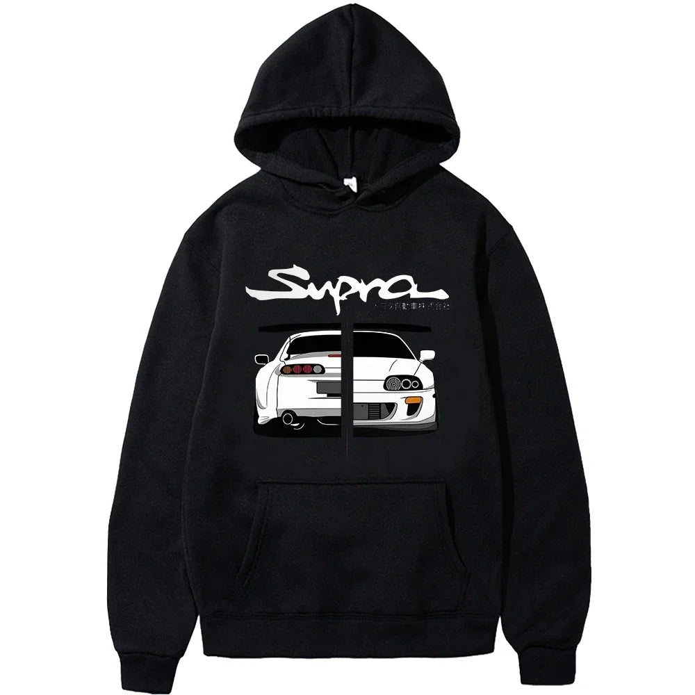 Manga print loose long sleeve hoodie