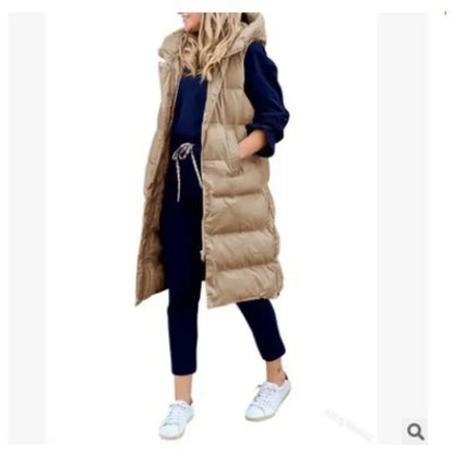 Women's solid color hooded long coat