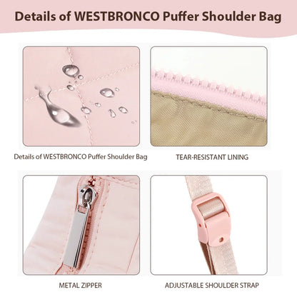 Small puffer crescent shoulder bag for women