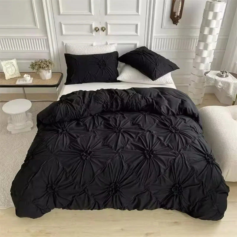 Elegant 3D Twist Flowers King Size Bedding Set