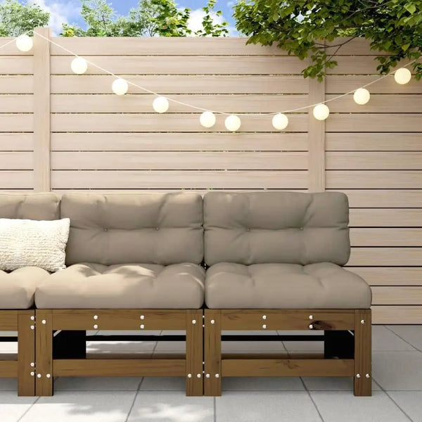 Set of 2 Pine Wood Middle Sofas for Garden