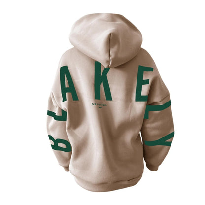 Women's letter printed long sleeved hooded pullover