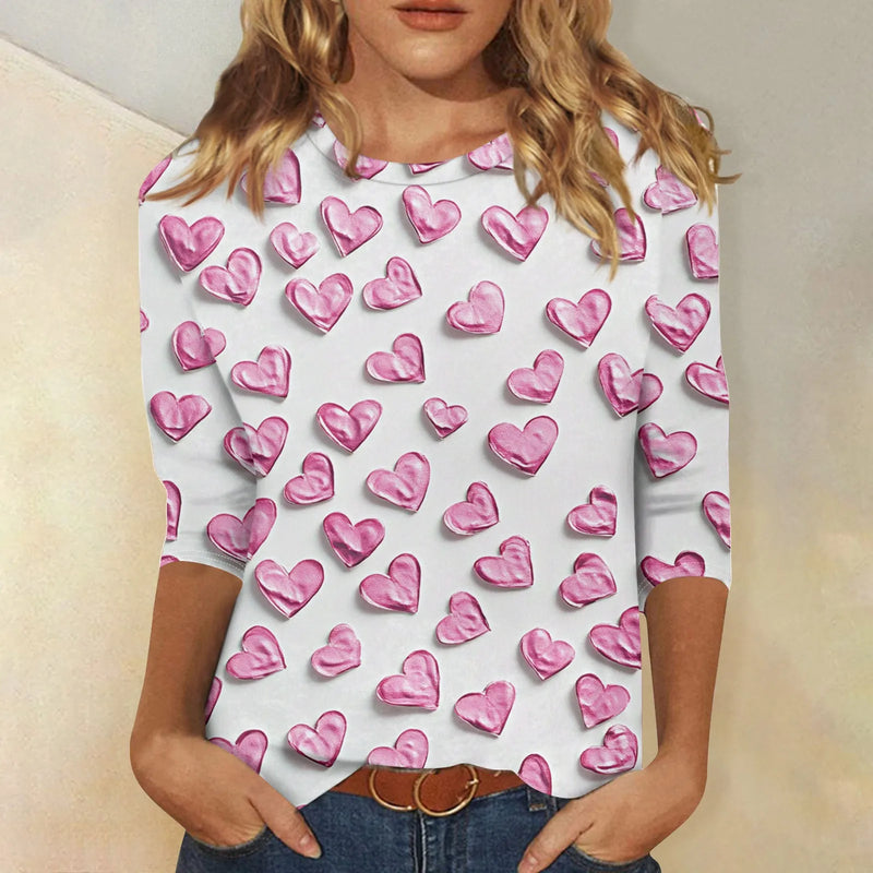 Heart Print Long Sleeve Top For Women