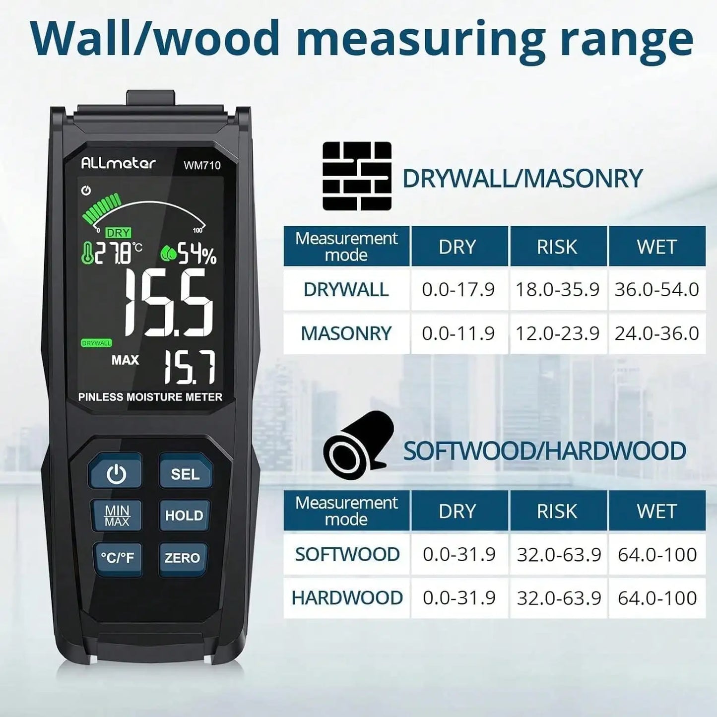 20mm analysis depth wood moisture meter