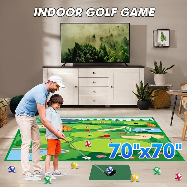 20 Balls Golf Chipping Game Mat with Club Practice Stick