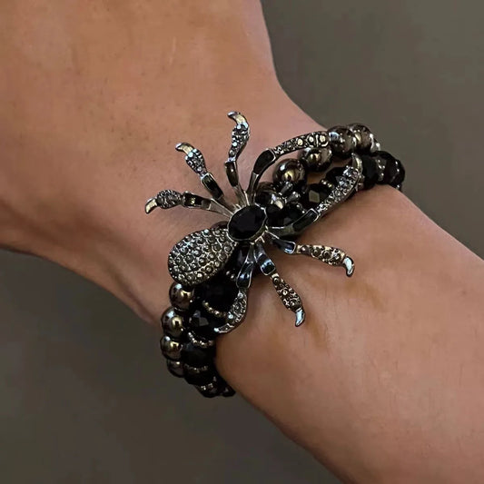 Gothic Black Spider Beads Halloween Bracelet